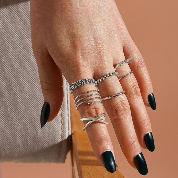 **CATERINA* 7-Pc Simple Silver Fashion Ring Set - Picture 3 of 6